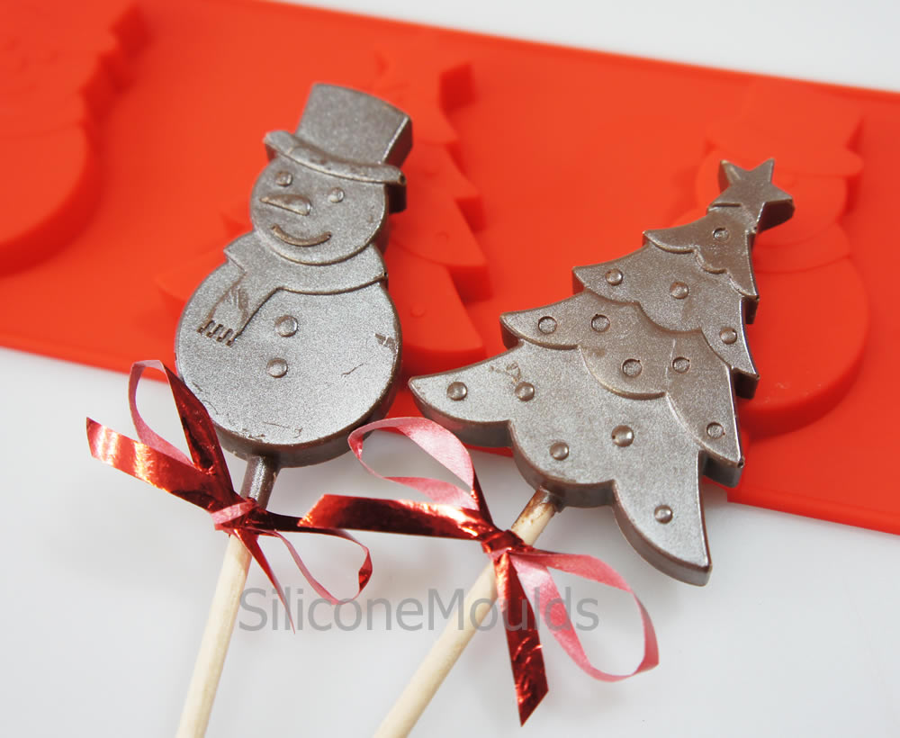 4 Pcs Christmas Silicone Chocolate and Candy Molds,Lawdiey Baking Candy  Chocolate Jelly Molds with Shapes of Snowman,Socks, Santa, Xmas Trees and